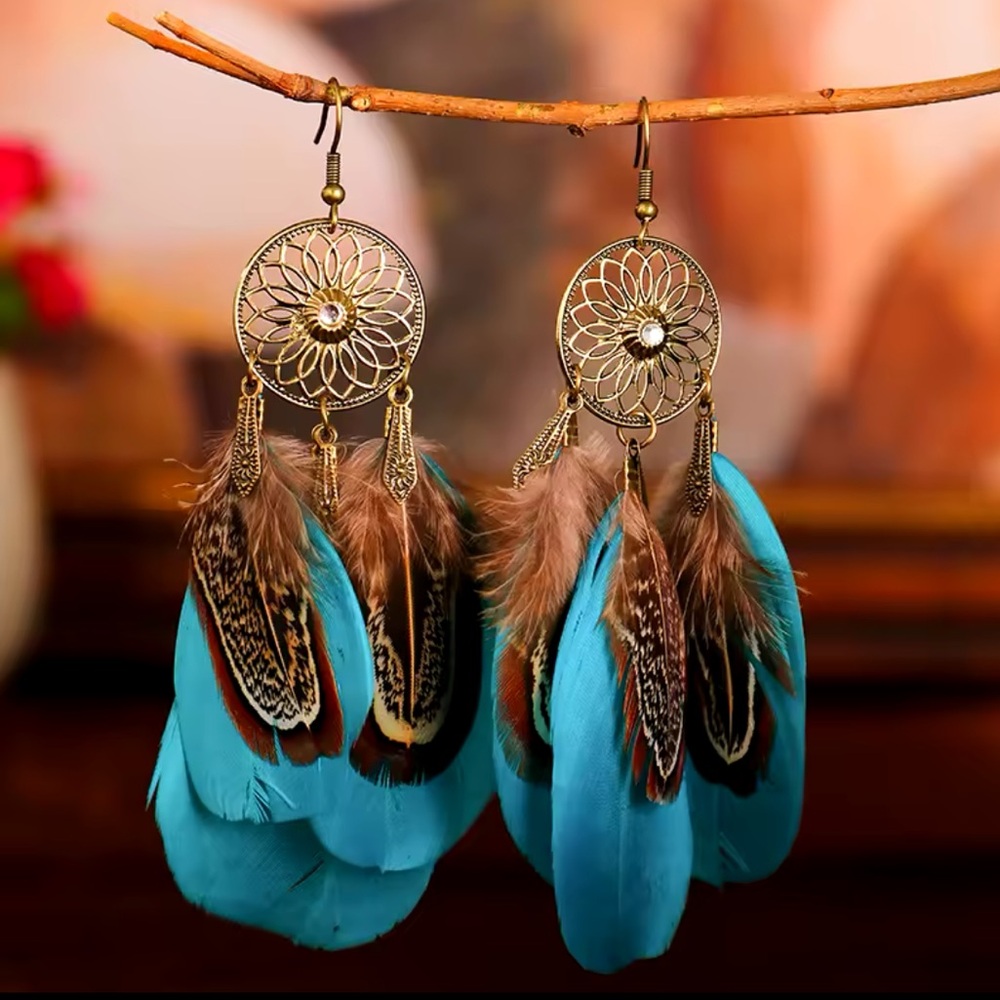 Zélie - Ethnic Style Woven Feather Long Tassel Earrings